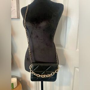 bebe Black Quilted Crossbody Bag with Gold Chain